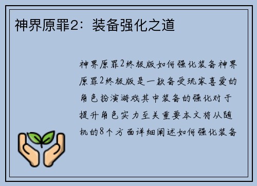 神界原罪2：装备强化之道