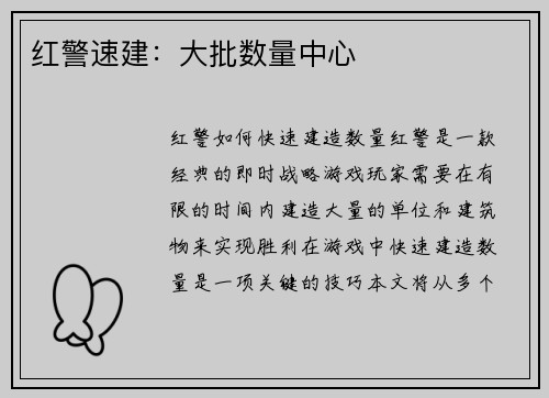 红警速建：大批数量中心
