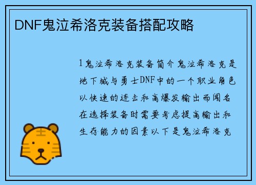 DNF鬼泣希洛克装备搭配攻略