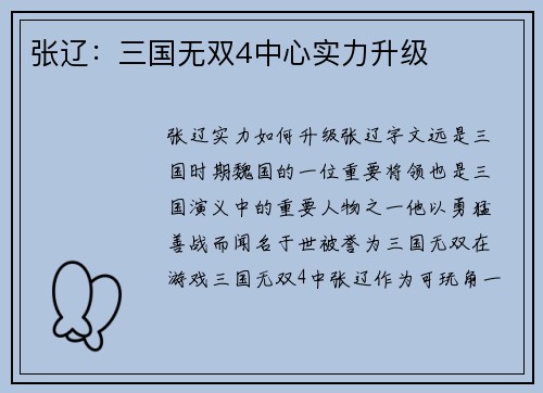 张辽：三国无双4中心实力升级
